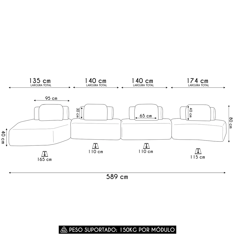 Sofá Ilha Com Chaise 589cm Living Moby Linho Cru Z08 - Mpozenato