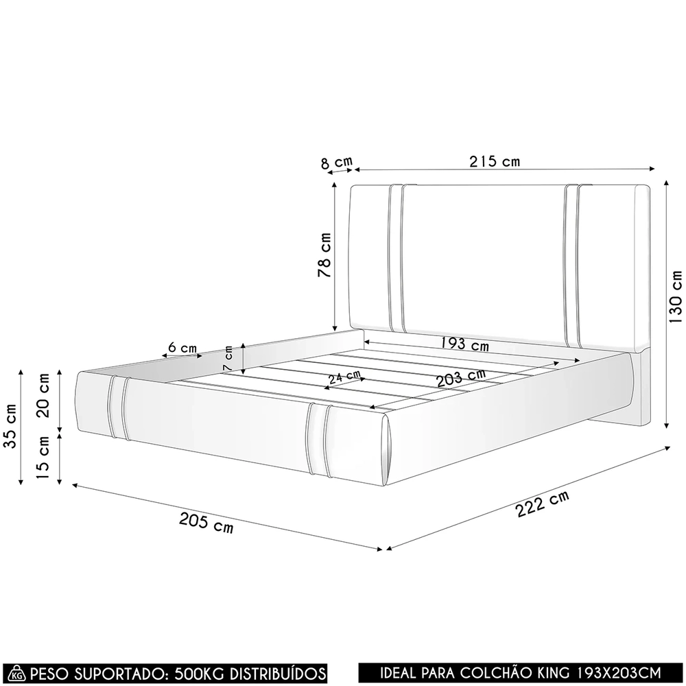 Cama King Flutuante Com Cabeceira 195cm Lyra Sintético Bege S05 - Mpozenato