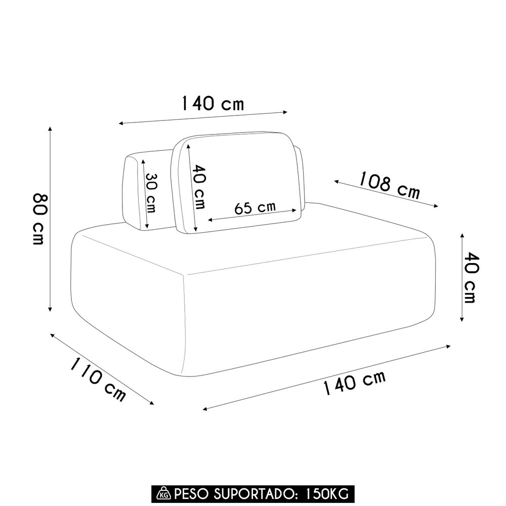 Sofá Modular 140cm Living Sala de Estar Moby Linho Cru Z08 - Mpozenato