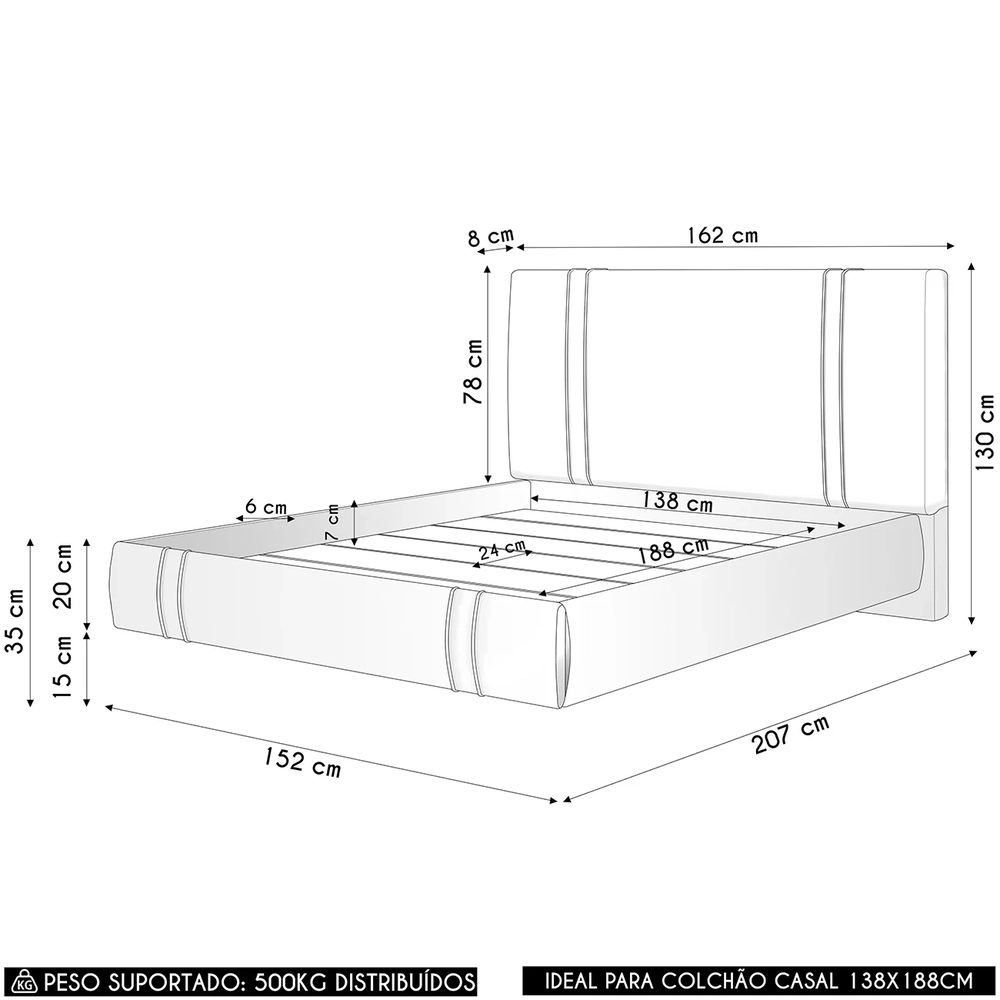 Cama Casal Flutuante Com Cabeceira 140cm Lyra Sintético Bege S05 - Mpozenato