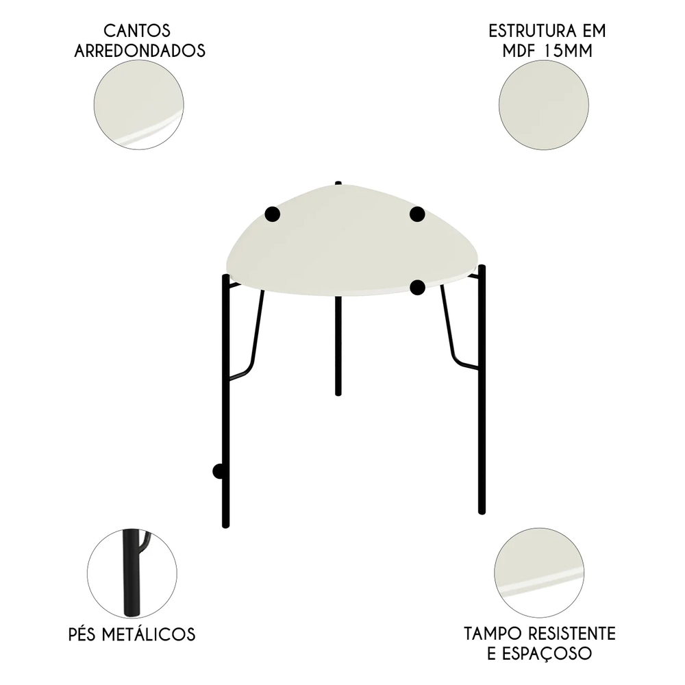 Mesa Lateral Alta Para Sala Pés Metálicos Blen Luna/Preto I06 - Mpozenato