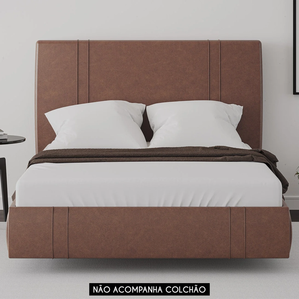Cama Casal Flutuante Com Cabeceira 140cm Lyra Sintético Telha S05 - Mpozenato