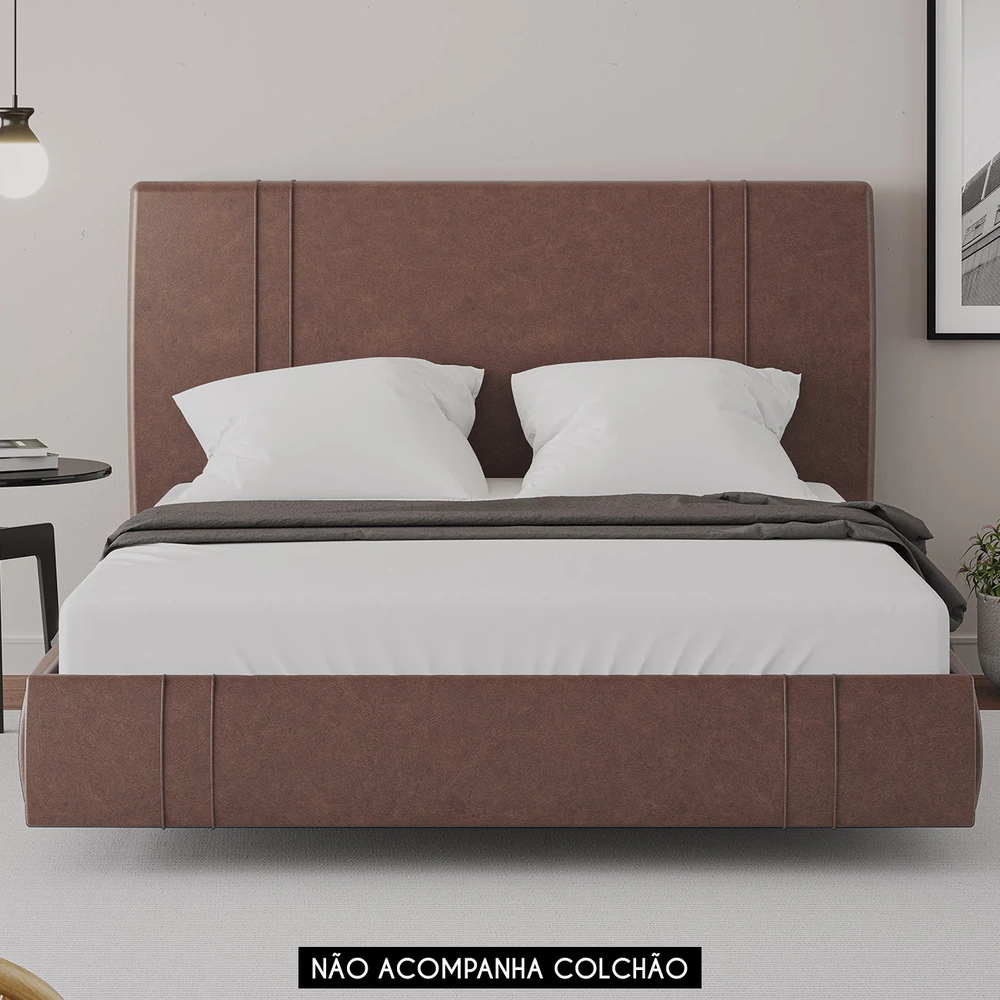 Cama Queen Flutuante Com Cabeceira 160cm Lyra Sintético Telha S05 - Mpozenato
