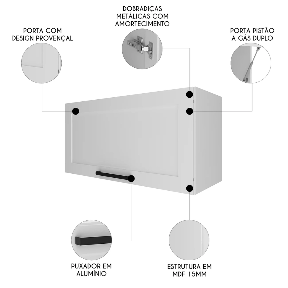 Armário Cozinha Aéreo 80cm Com 1 Porta Zaya Branco T01      - Mpozenato