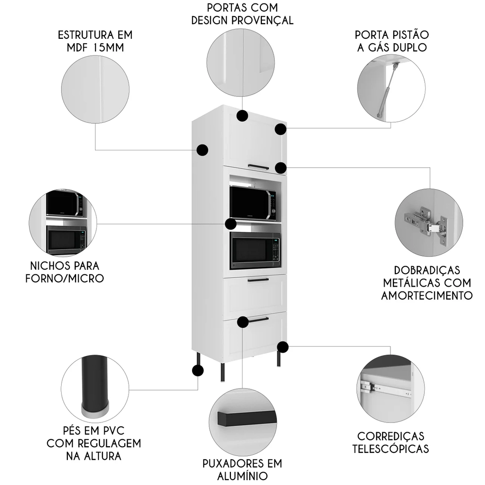 Paneleiro Cozinha Torre Quente 70cm 1 Porta Zaya Branco T01 - Mpozenato