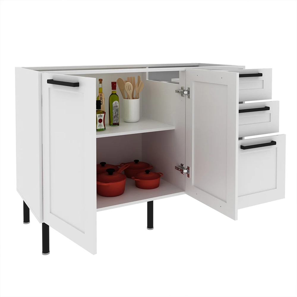 Balcão Cozinha 120cm Para Pia Com 2 Portas Zaya Branco T01  - Mpozenato