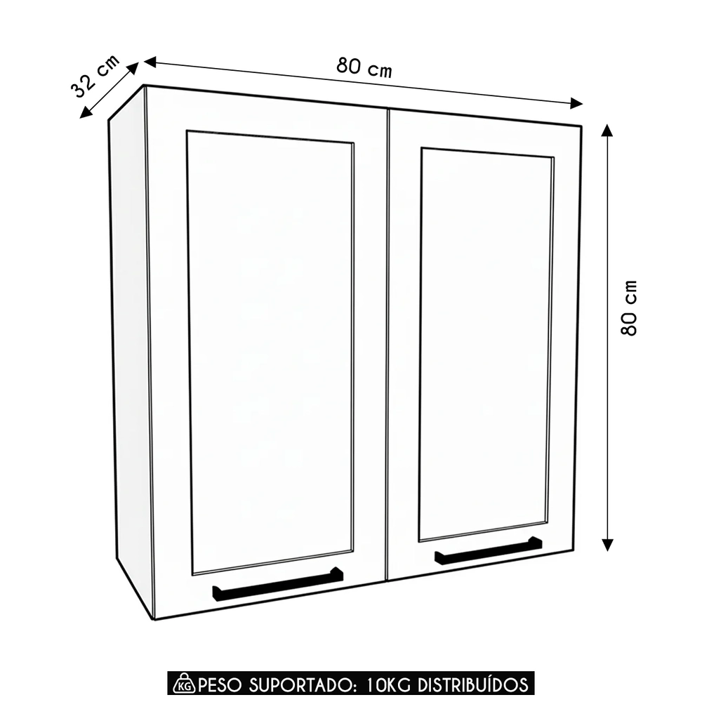 Armário Cozinha Aéreo 80cm Com 2 Portas Zaya Branco T01     - Mpozenato