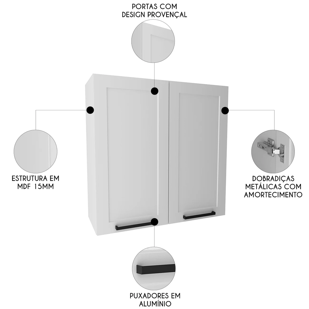 Armário Cozinha Aéreo 80cm Com 2 Portas Zaya Branco T01     - Mpozenato