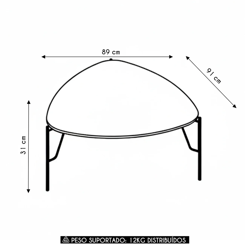 Mesa de Centro Baixa Para Sala Pés Metálicos Blen Grigio/Preto I06 - Mpozenato