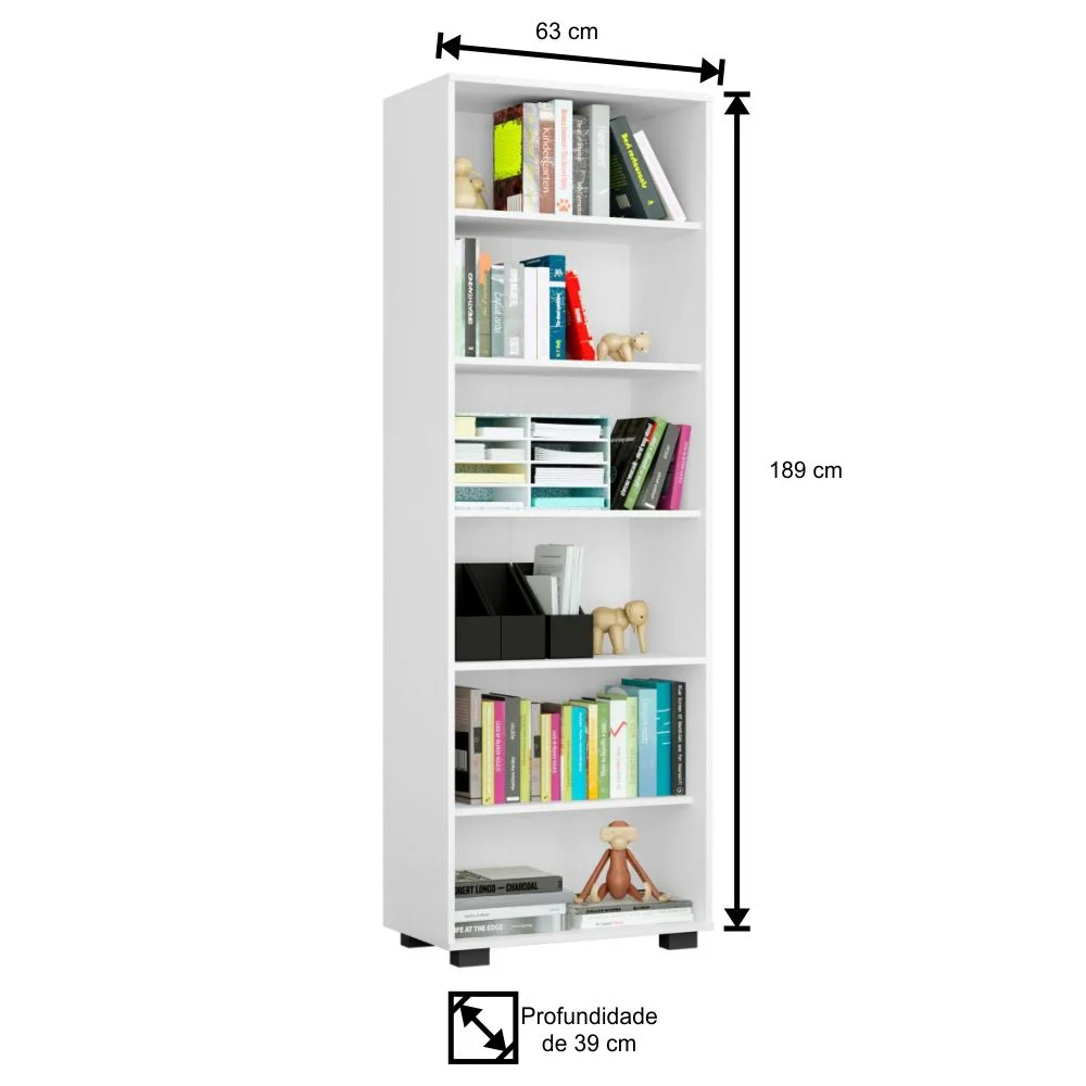 Estante Livreiro 5 Prateleiras Office Preto Trama - Móveis Leão