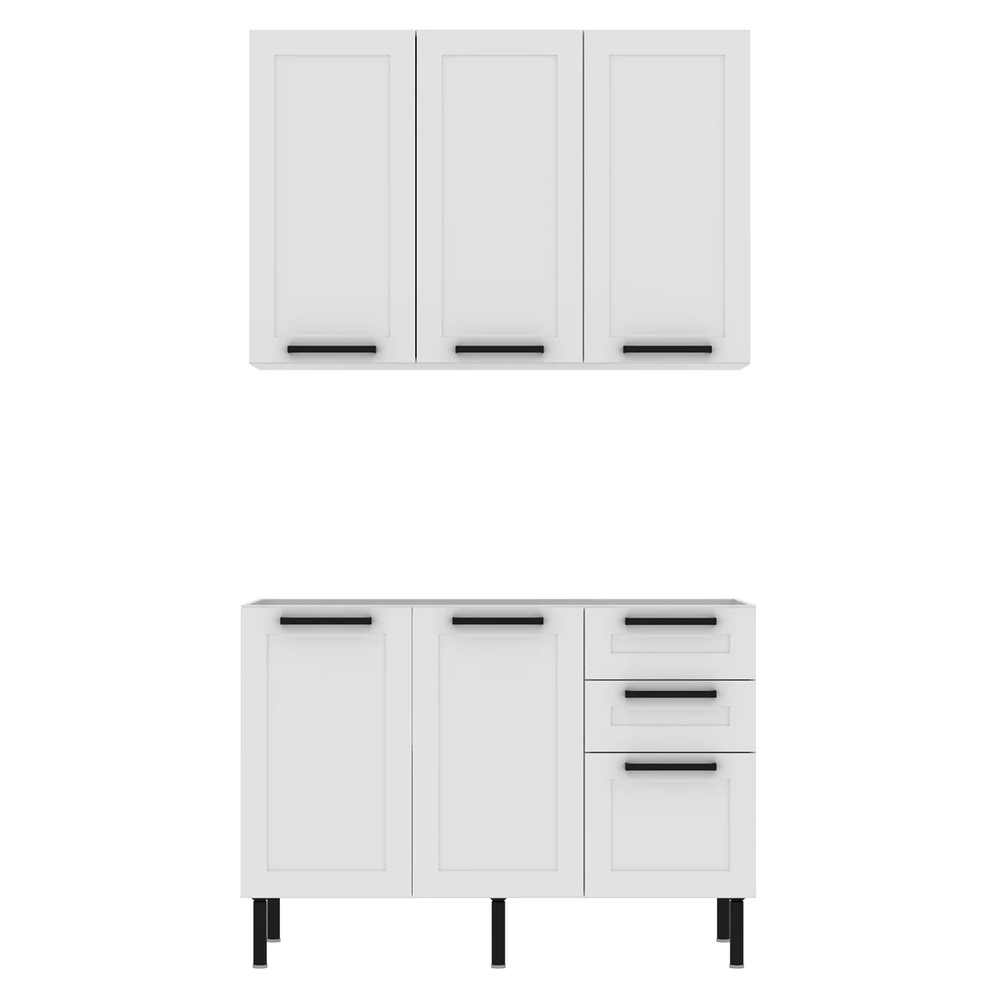 Armário Cozinha e Balcão Para Pia 120cm Zaya Branco T01 - Mpozenato