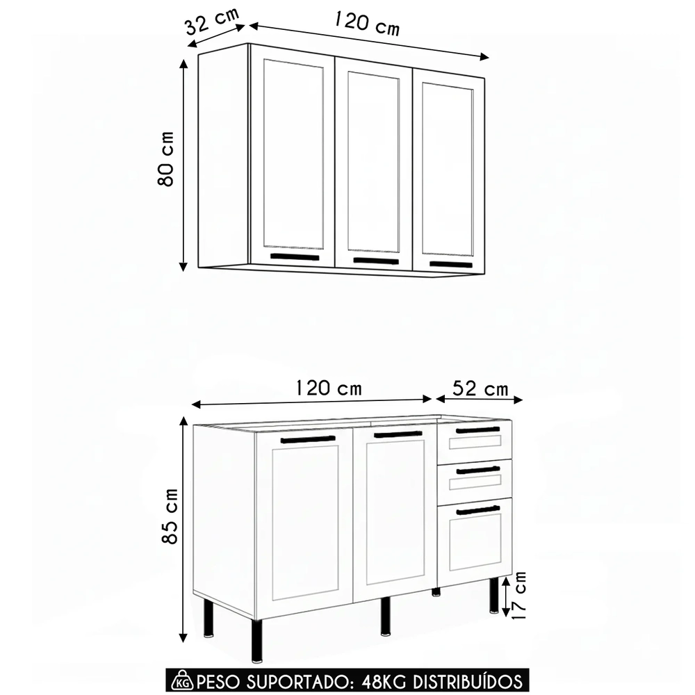 Armário Cozinha e Balcão Para Pia 120cm Zaya Branco T01 - Mpozenato