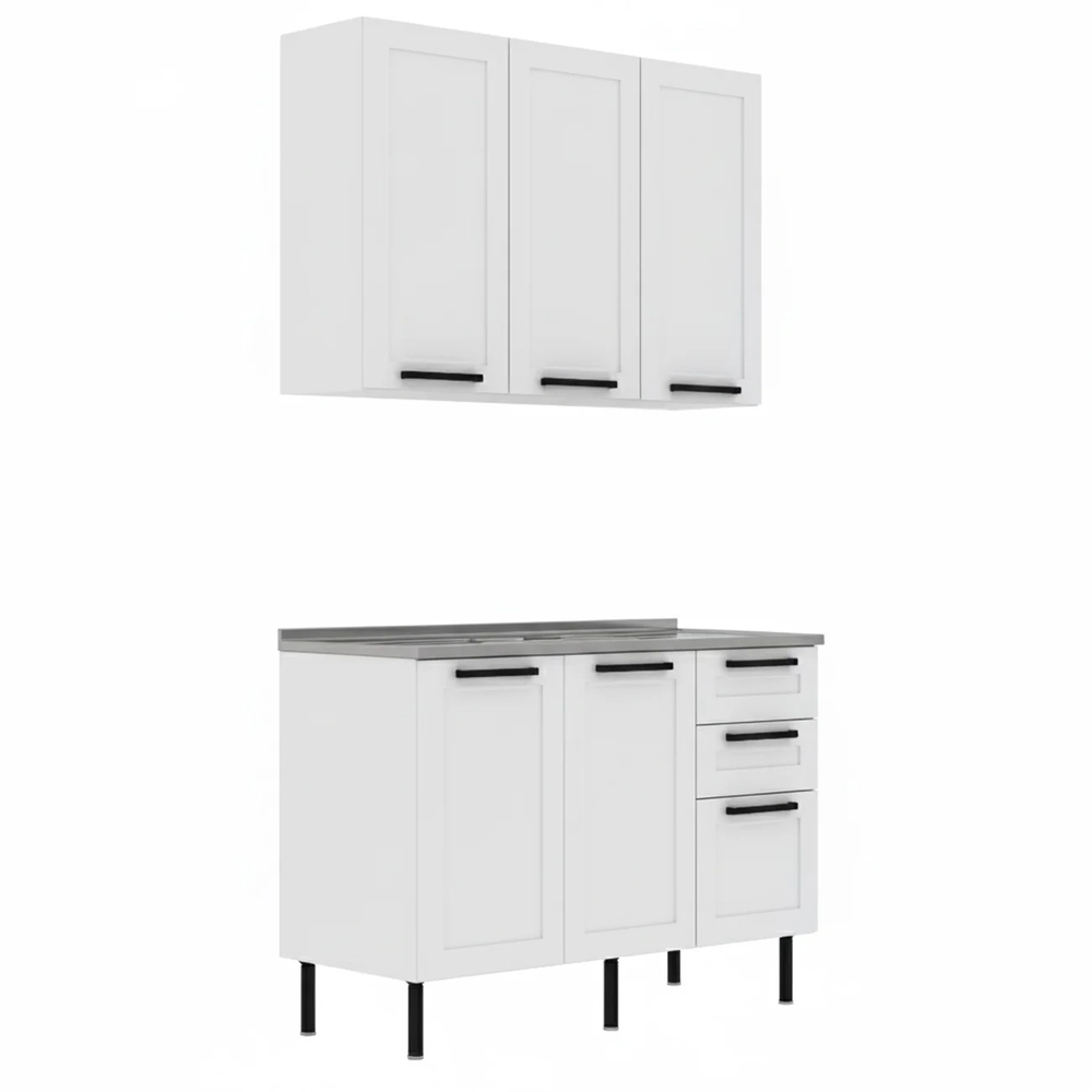 Armário Cozinha Balcão Com Pia 120cm CP3 Zaya Branco T01    - Mpozenato