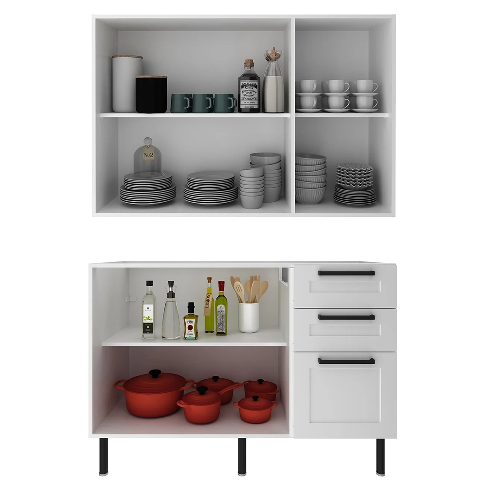 Armário Cozinha Balcão Com Pia 120cm CP3 Zaya Branco T01    - Mpozenato