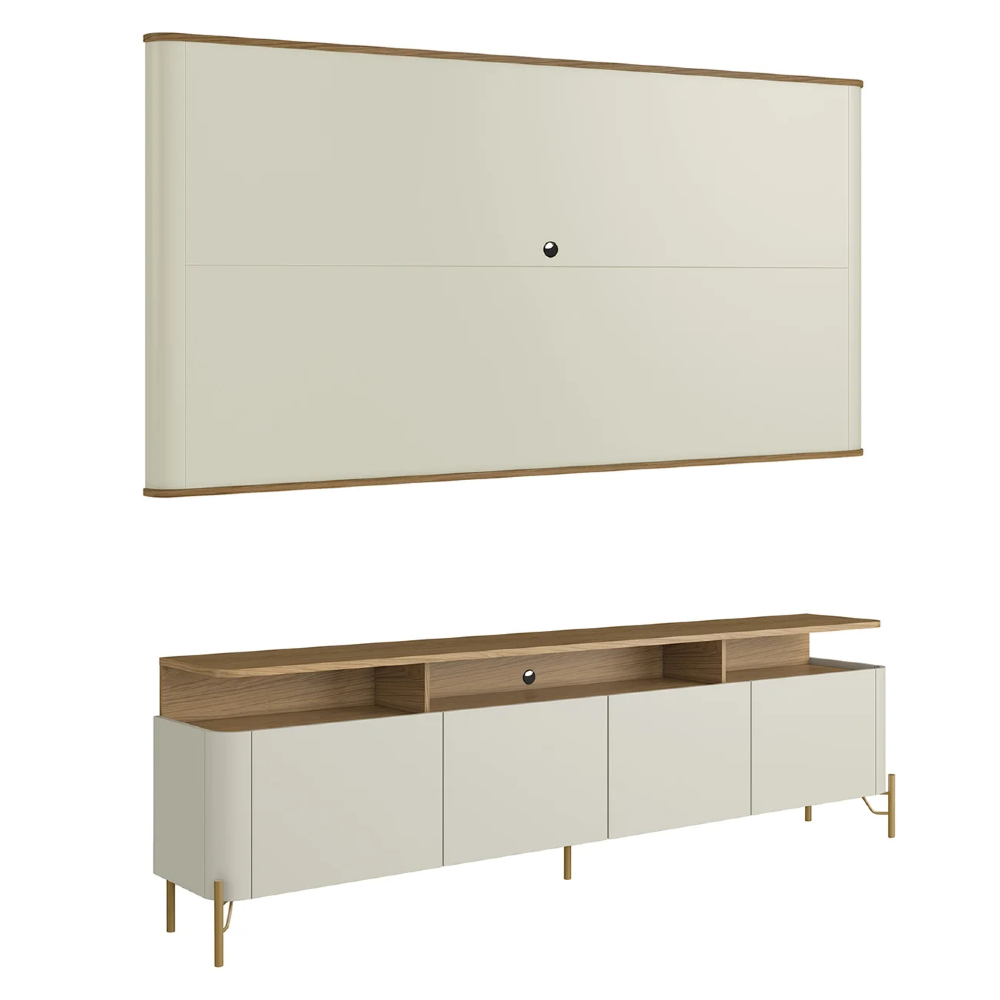 Painel TV 55 Pol e Rack Sala Porta Lisa Blen Louro/Luna/Dourado I06 - Mpozenato