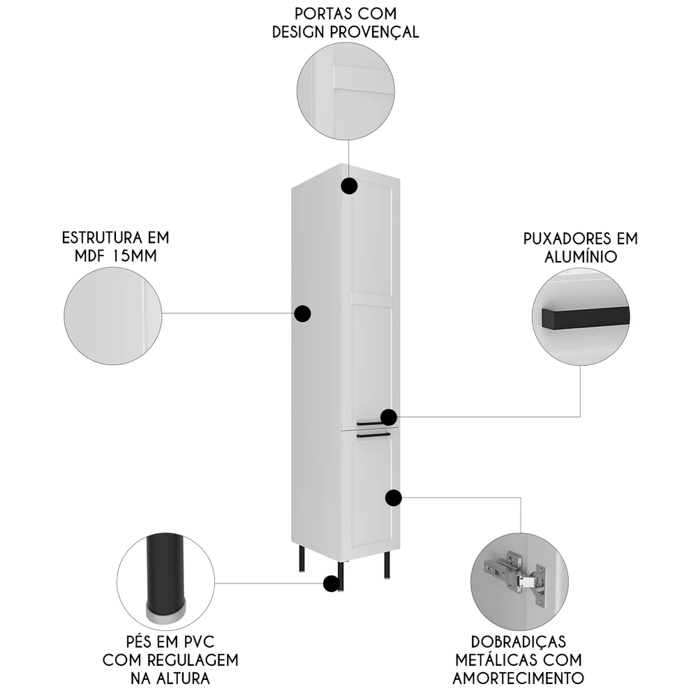 Paneleiro Armário Cozinha 40cm Com 2 Portas Zaya Branco T01 - Mpozenato