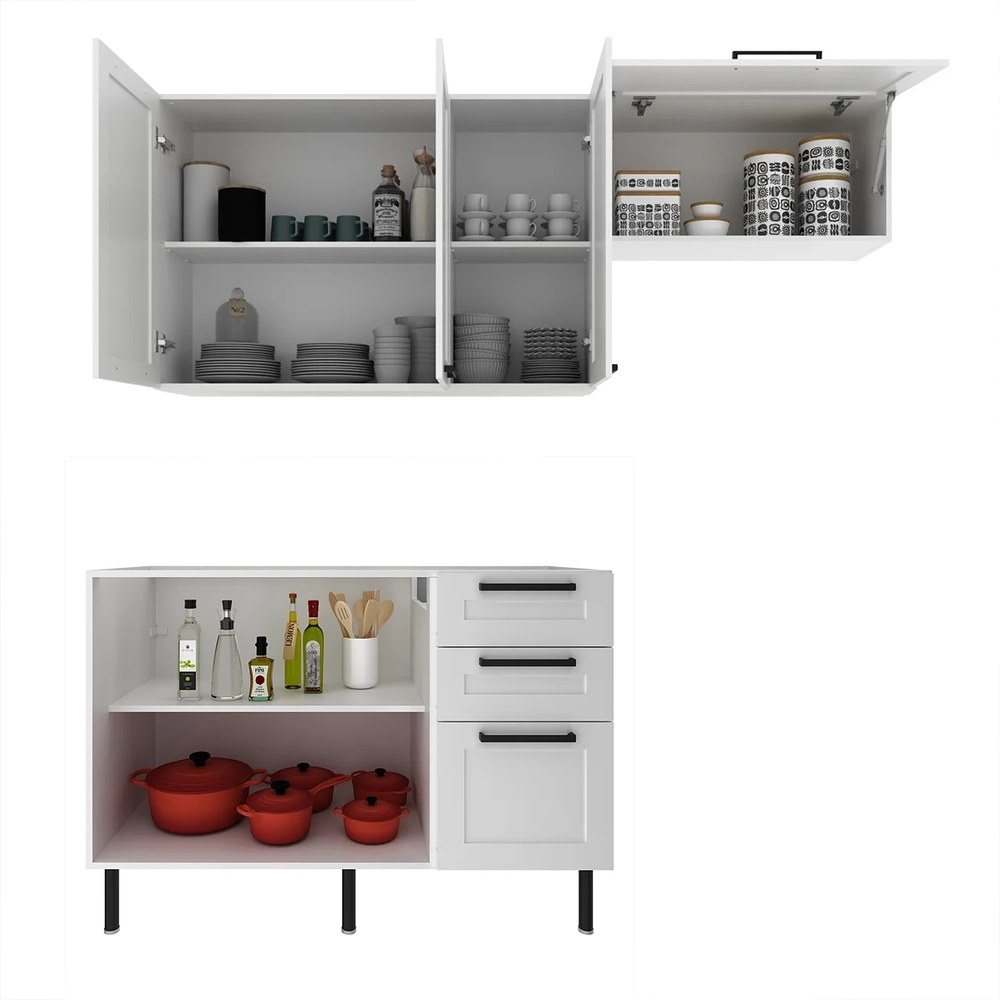 Armário Cozinha 3 Peças Balcão Para Pia CP4A Zaya Branco T01 - Mpozenato