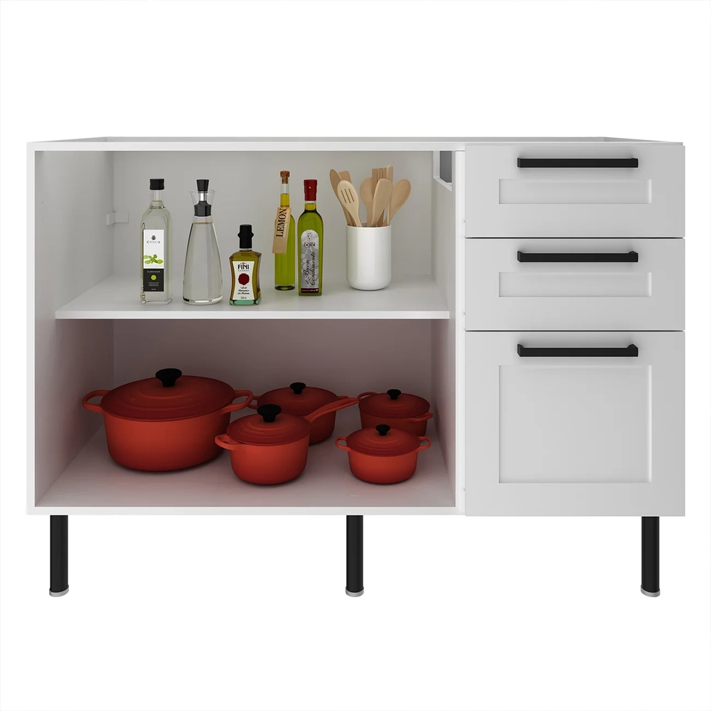 Balcão de Cozinha Com Pia 120cm Zaya Branco/Carvalho T01    - Mpozenato