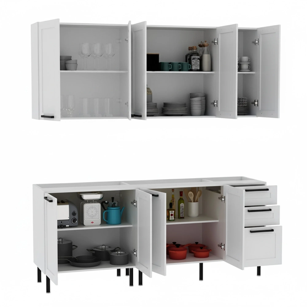Armário Cozinha 4 Peças Balcão Com Pia CP6A Zaya Branco T01 - Mpozenato