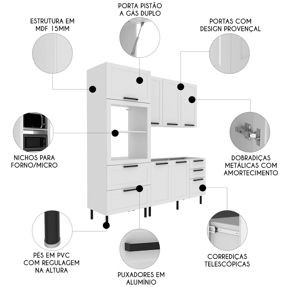 Armário Cozinha 3 Peças Balcão Para Pia CP4B Zaya Branco T01 - Mpozenato