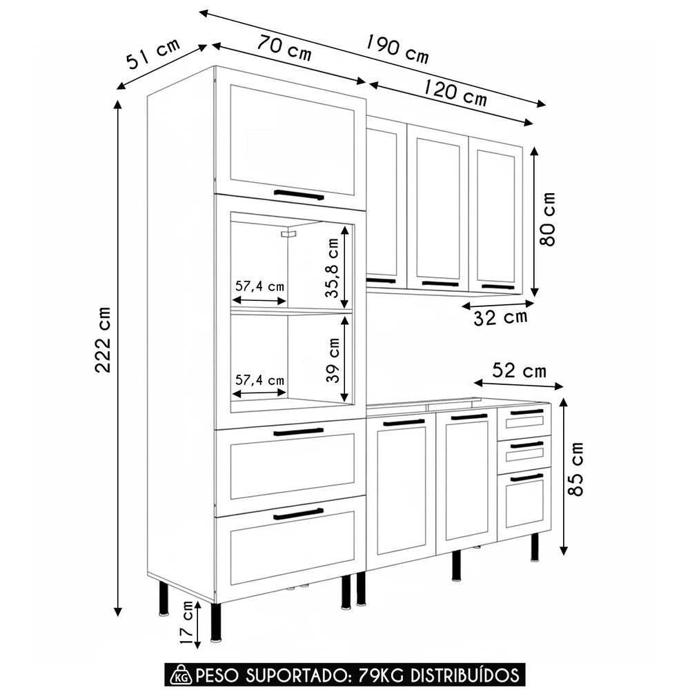 Armário Cozinha 3 Peças Balcão Com Pia CP4B Zaya Branco T01 - Mpozenato