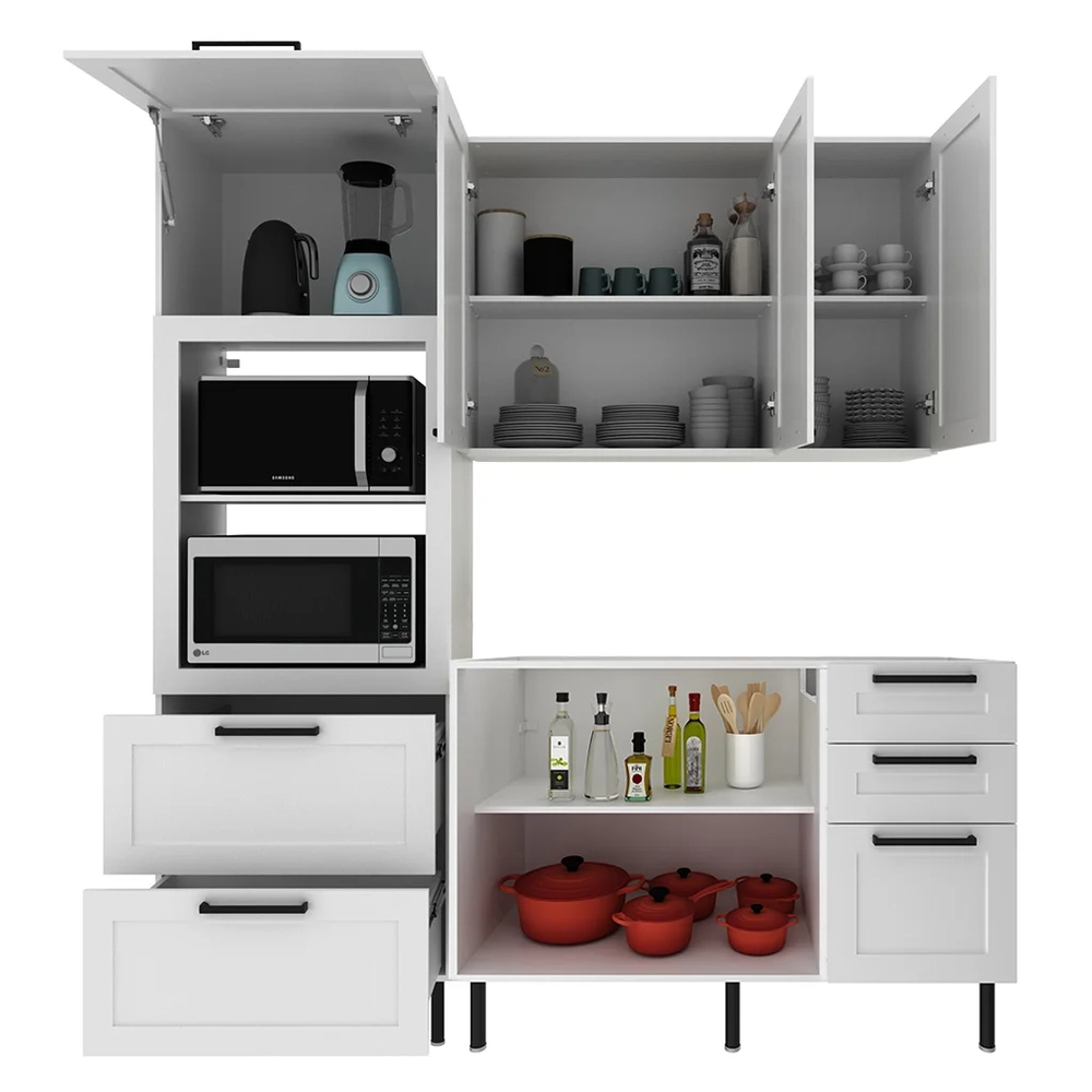 Armário Cozinha 3 Peças Balcão Com Pia CP4B Zaya Branco T01 - Mpozenato