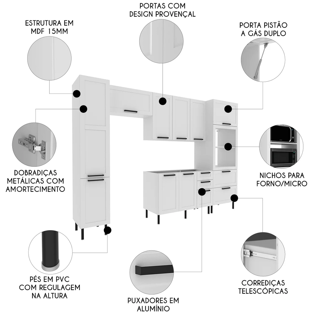 Armário Cozinha 4 Peças Balcão Para Pia CP6B Zaya Branco T01 - Mpozenato