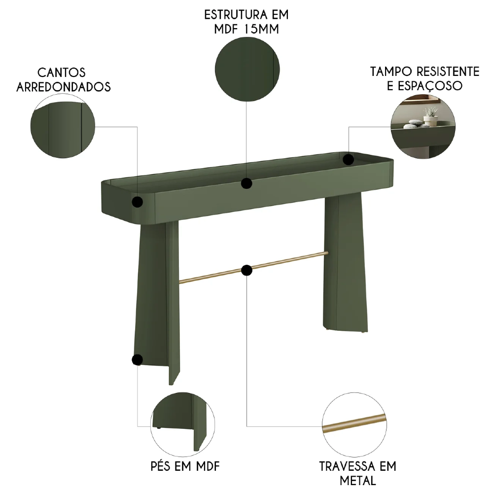 Aparador Sala de Estar Buffet 136cm Blen Musgo/Dourado I06 - Mpozenato