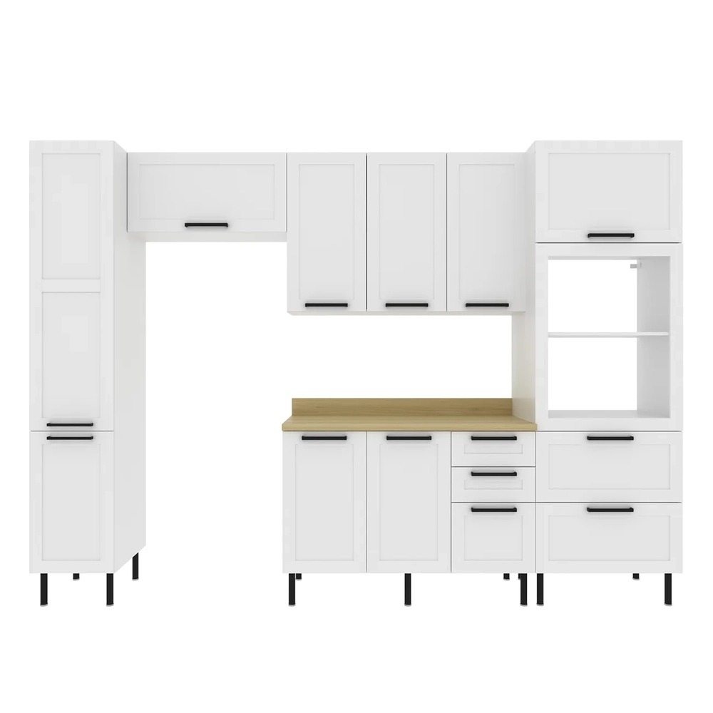 Armário Cozinha 4 Peças Balcão Tampo CP6B Zaya Branco/Carvalho T01 - Mpozenato