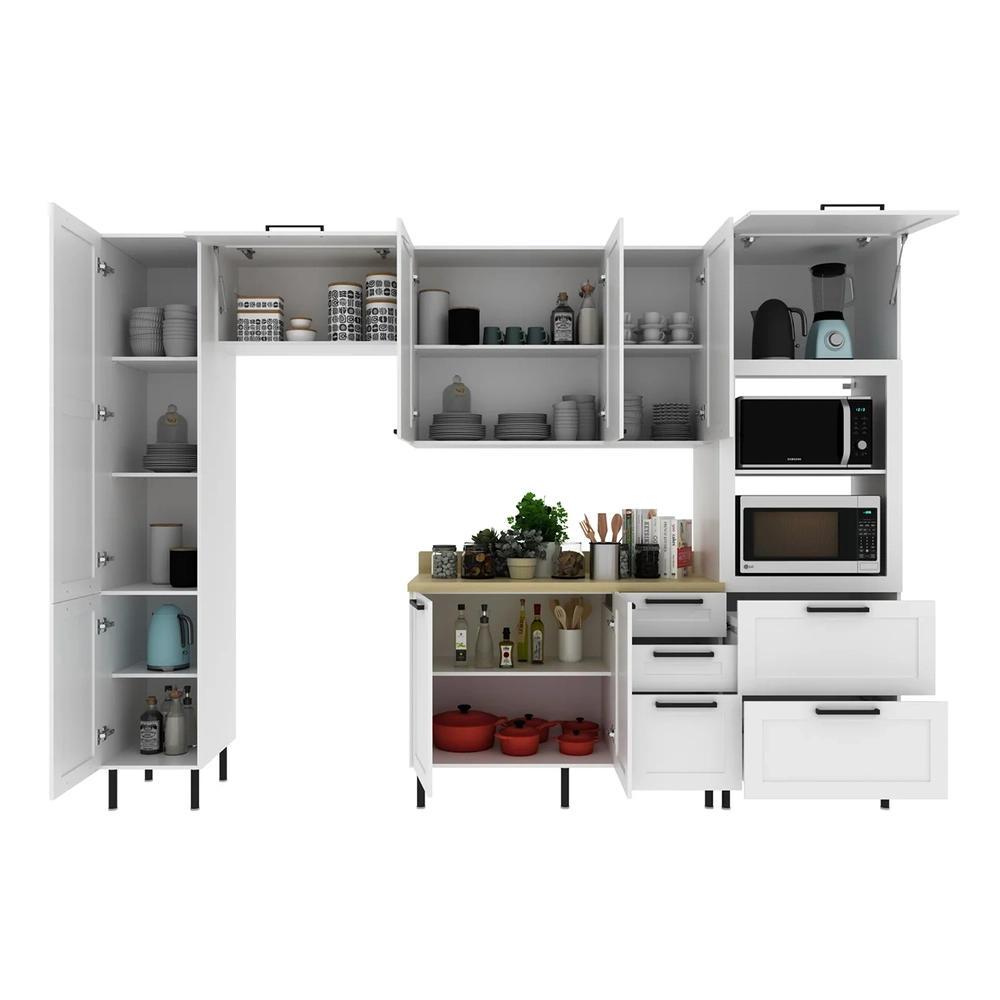 Armário Cozinha 4 Peças Balcão Tampo CP6B Zaya Branco/Carvalho T01 - Mpozenato