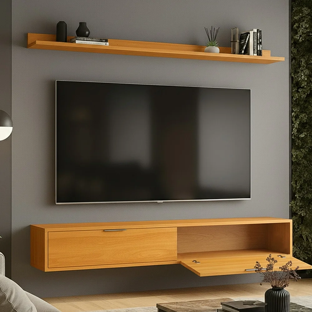 Rack TV 65 Pol. Suspenso 160cm 2 Portas Lila Cinamomo Z49   - Mpozenato