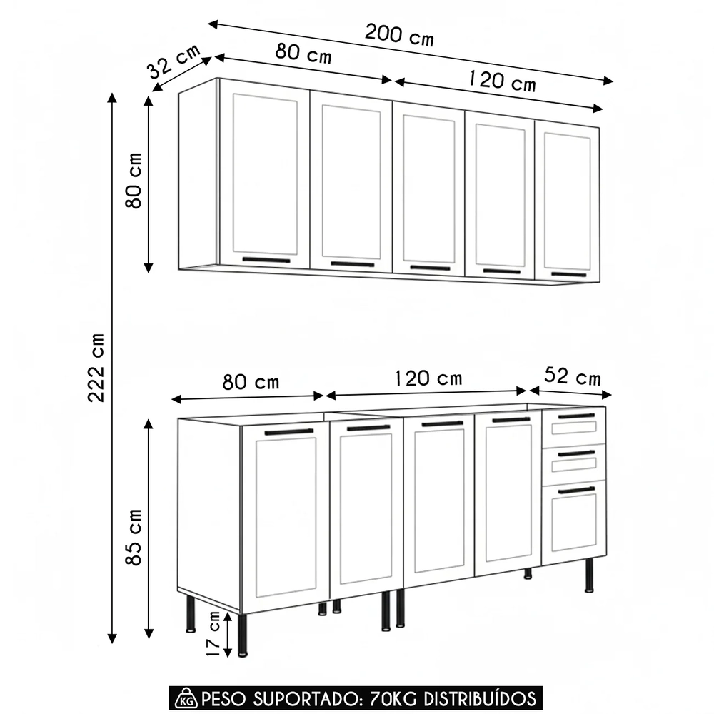 Armário Cozinha 4 Peças Balcão Para Pia CP6A Zaya Branco T01 - Mpozenato