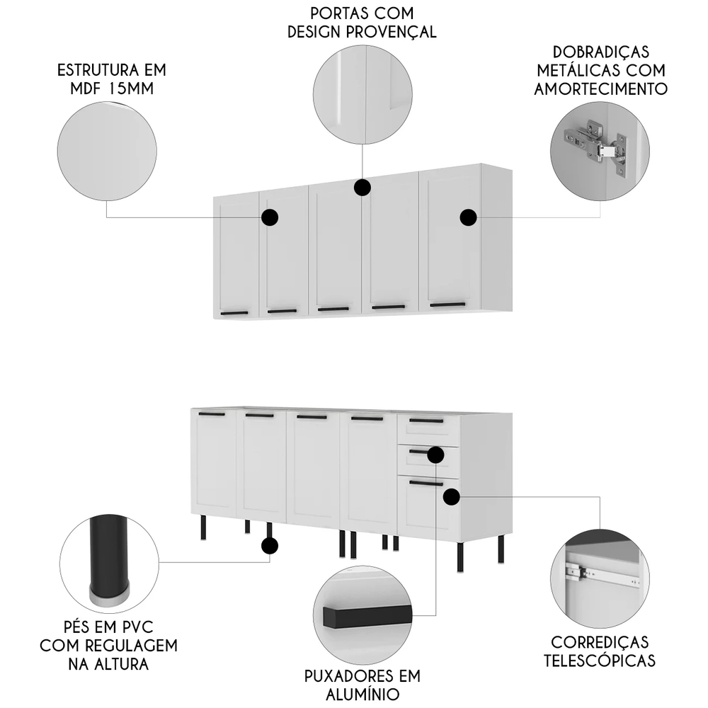 Armário Cozinha 4 Peças Balcão Para Pia CP6A Zaya Branco T01 - Mpozenato
