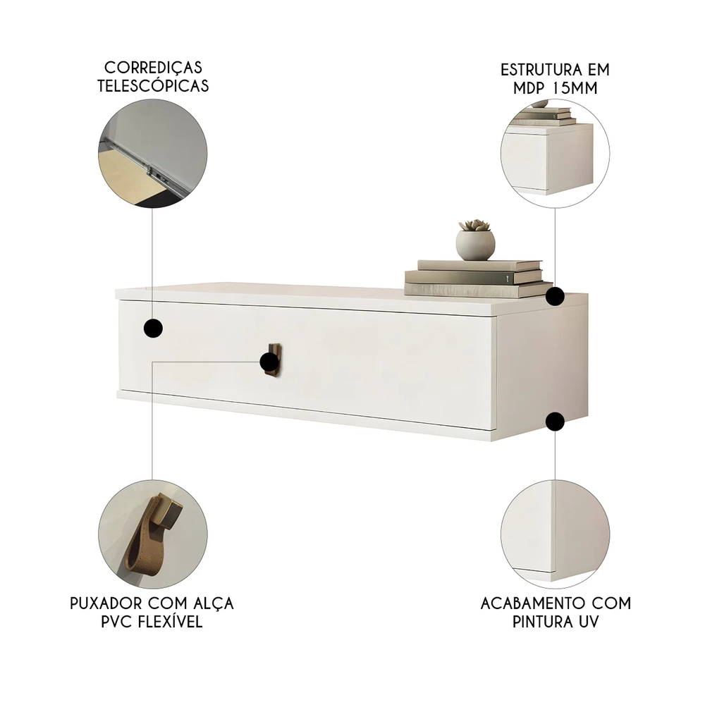 Penteadeira Suspensa 90cm 1 Gaveta Quarto Lila Branco Z49   - Mpozenato