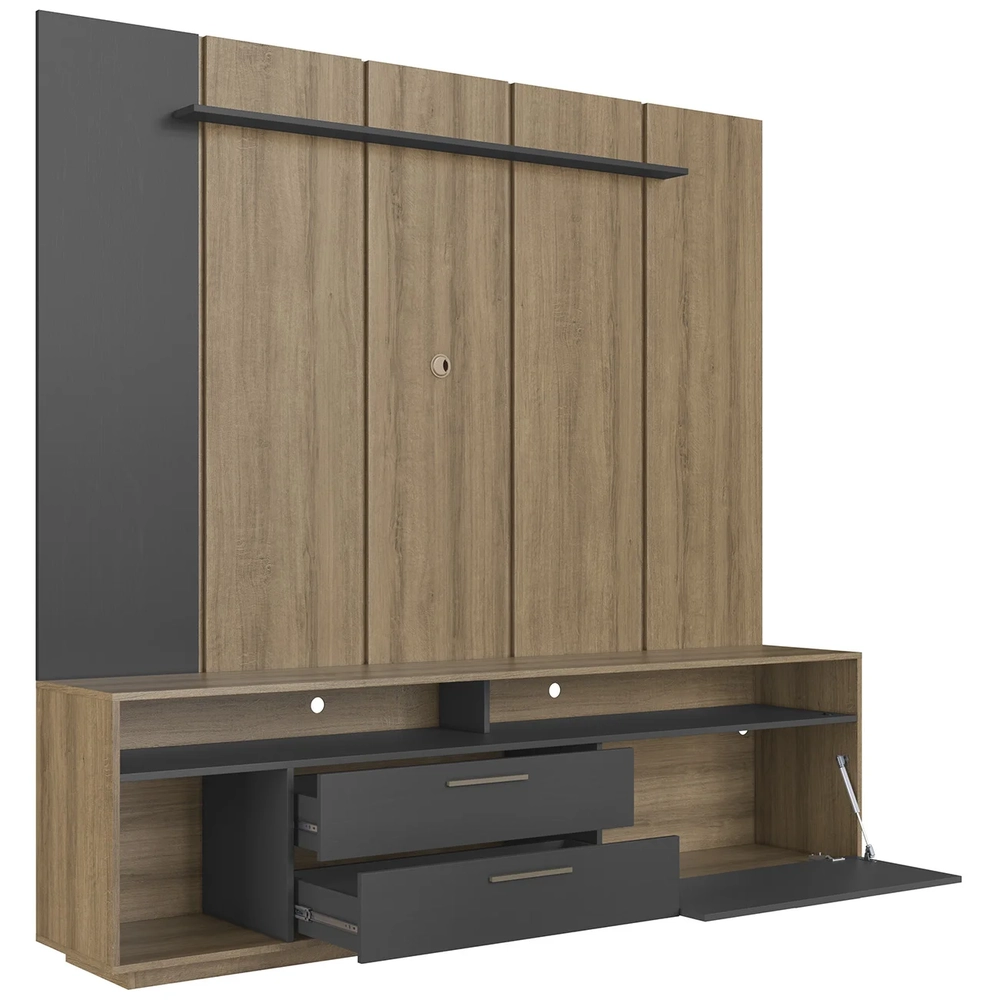 Estante Painel TV 75 Pol com LED 200cm Agrale Mel/Grafite A05 - Mpozenato