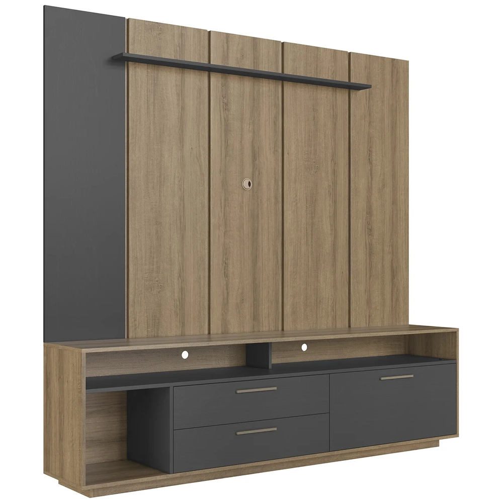 Estante Painel TV 75 Pol com LED 200cm Agrale Mel/Grafite A05 - Mpozenato