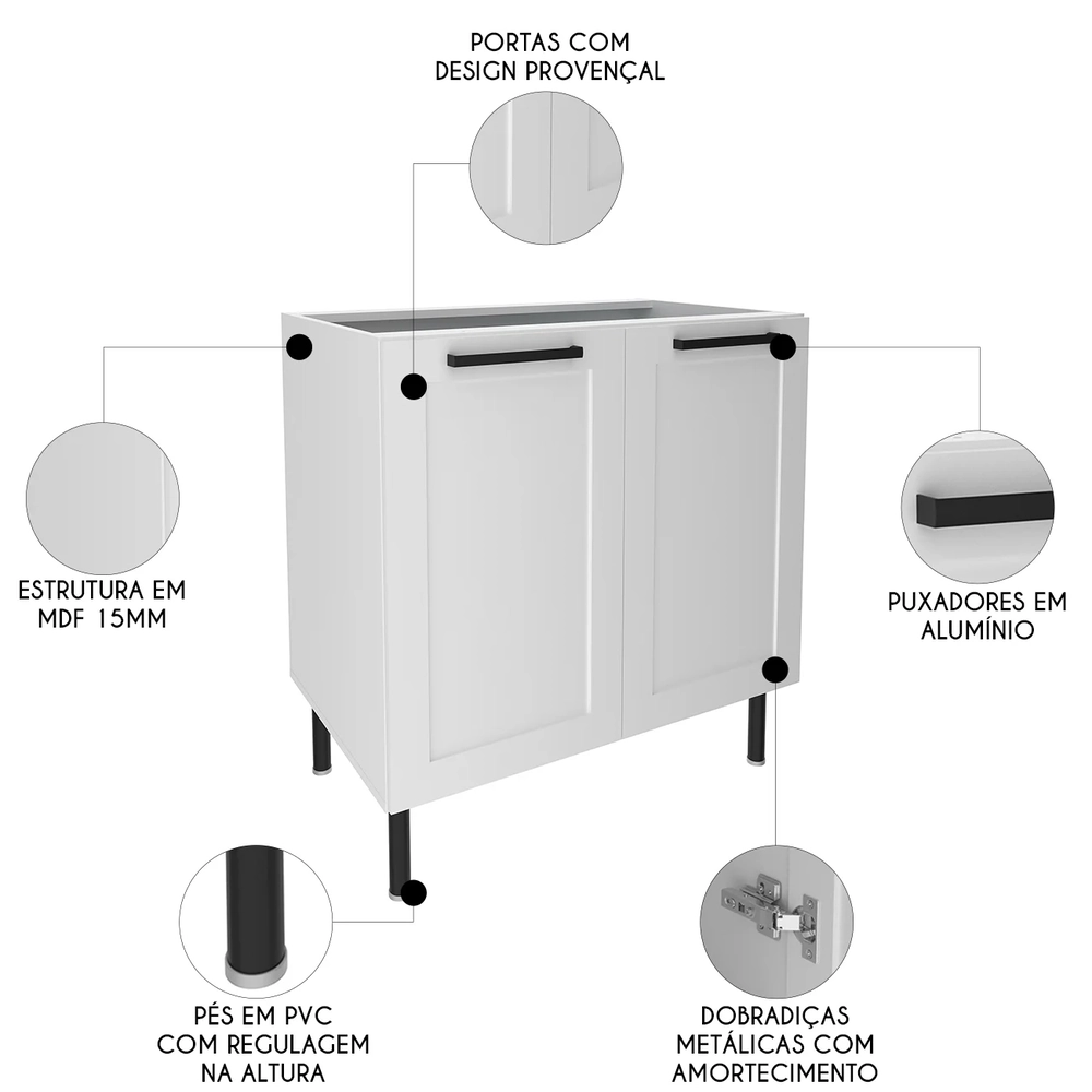 Balcão Cozinha 80cm Com 2 Portas 1 Prateleira Zaya Branco T01 - Mpozenato