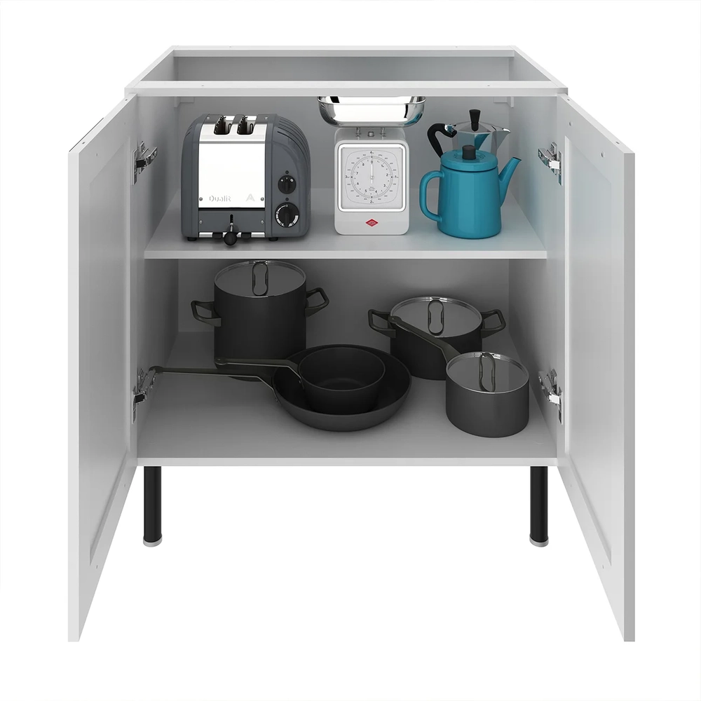 Balcão Cozinha 80cm Com 2 Portas 1 Prateleira Zaya Branco T01 - Mpozenato