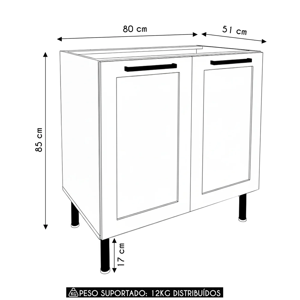 Balcão Cozinha 80cm Com 2 Portas 1 Prateleira Zaya Branco T01 - Mpozenato