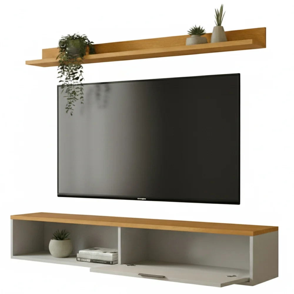 Rack TV 55 Pol. Suspenso 136cm 1 Porta Lila Off/Nature Z49  - Mpozenato