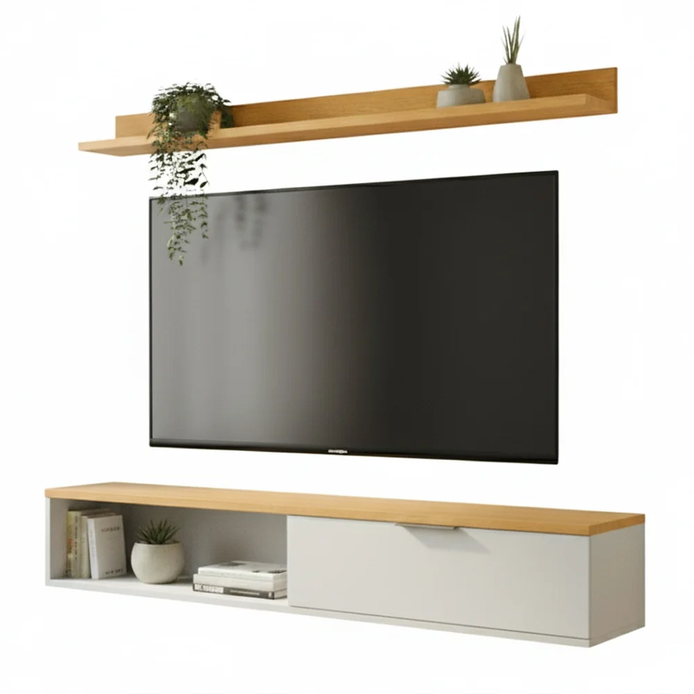 Rack TV 55 Pol. Suspenso 136cm 1 Porta Lila Off/Nature Z49  - Mpozenato