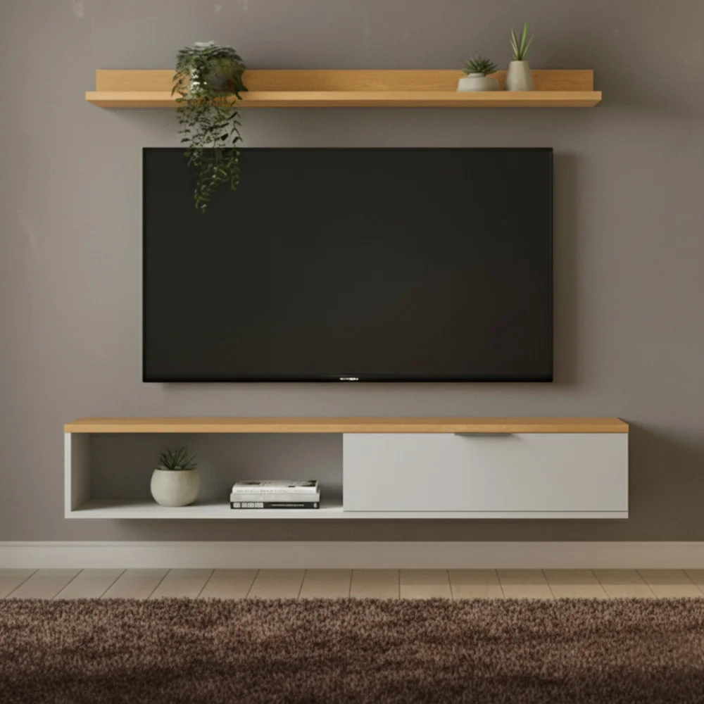 Rack TV 55 Pol. Suspenso 136cm 1 Porta Lila Off/Nature Z49  - Mpozenato