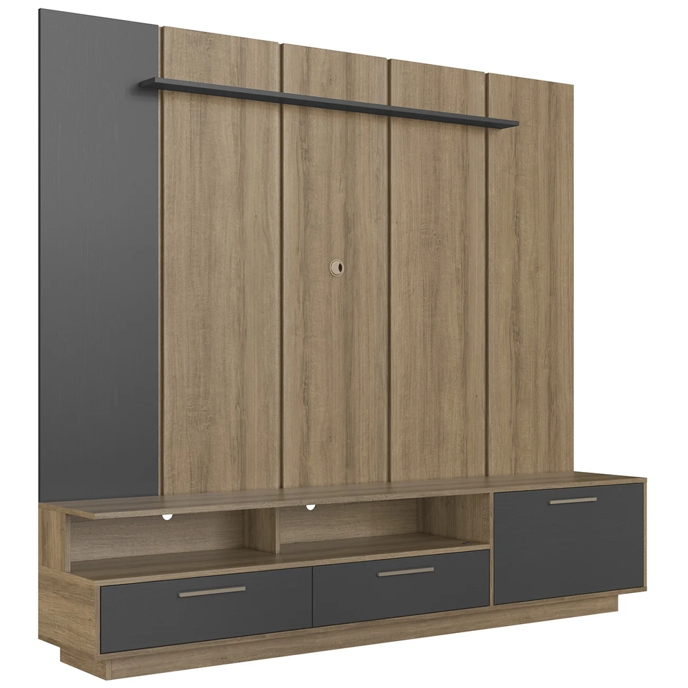 Estante Painel TV 75 Pol com LED 200cm Dolphin Mel/Grafite A05 - Mpozenato