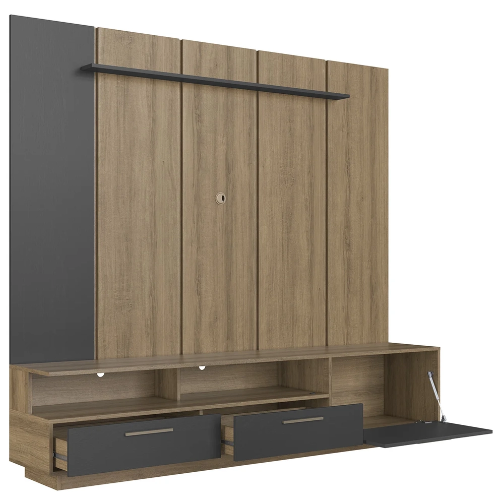 Estante Painel TV 75 Pol com LED 200cm Dolphin Mel/Grafite A05 - Mpozenato