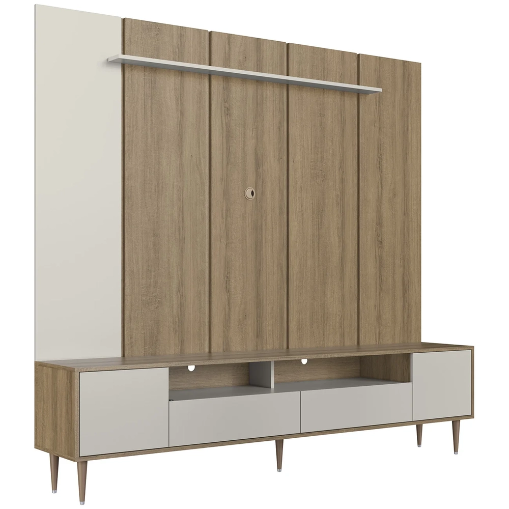 Estante Painel TV 75 Pol com LED 200cm Bianco Mel/Arenas A05 - Mpozenato