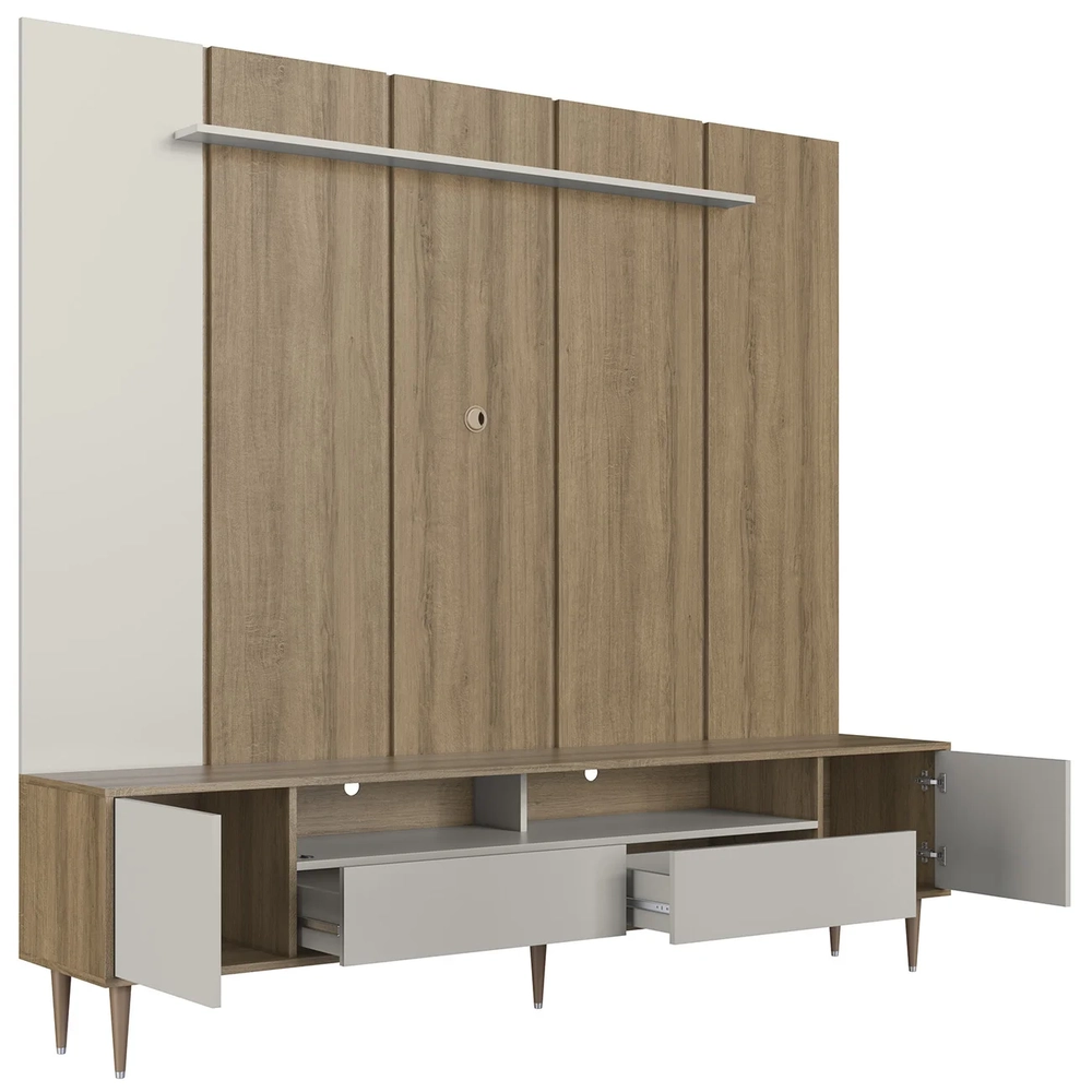 Estante Painel TV 75 Pol com LED 200cm Bianco Mel/Arenas A05 - Mpozenato