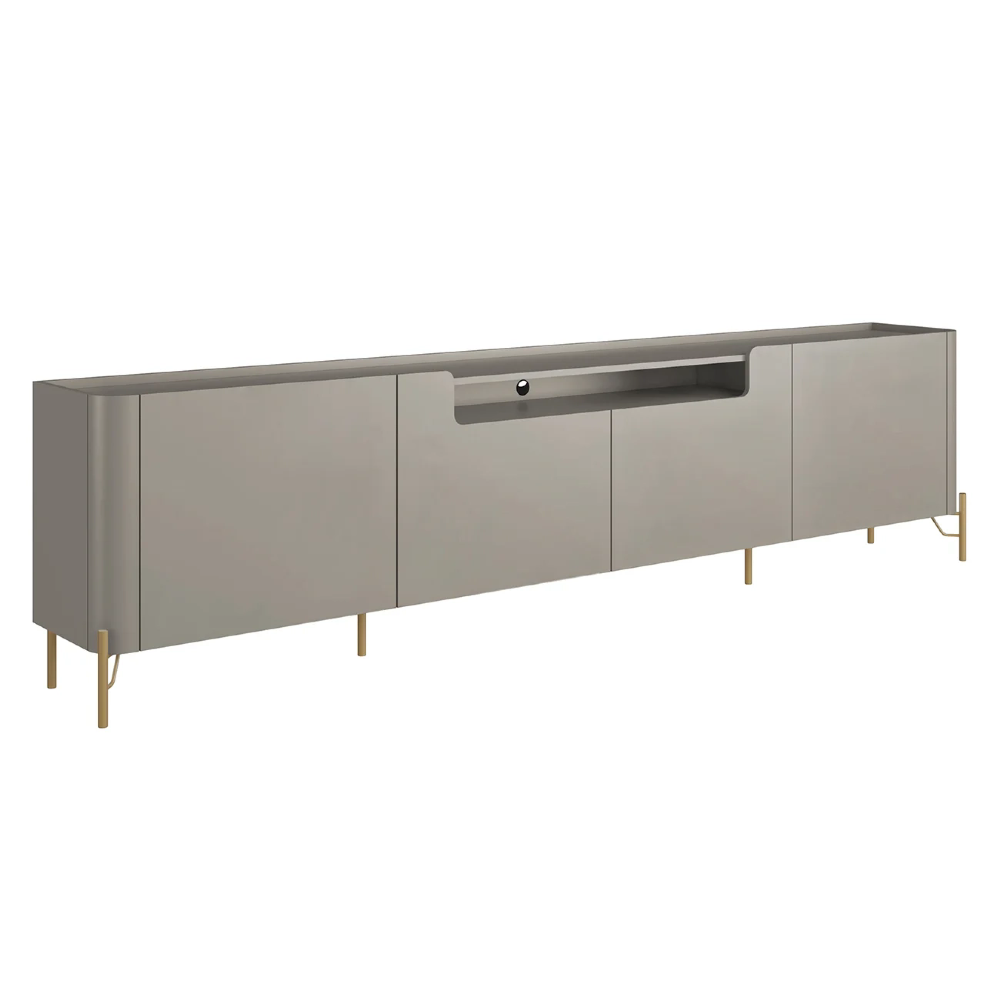 Rack TV 75 Pol 220cm 4 Portas Lisas Blen Grigio/Dourado I06 - Mpozenato