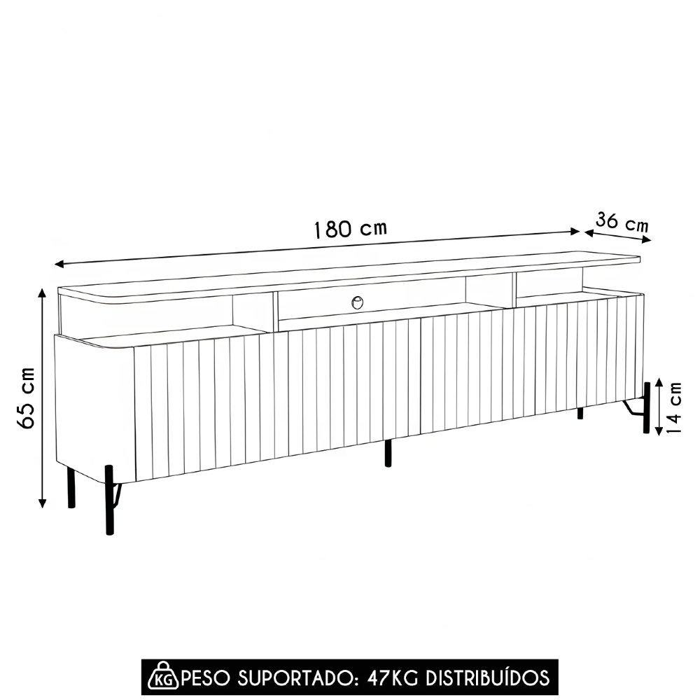 Rack TV 55 Pol 180cm Portas Brise Blen Louro/Luna/Dourado I06 - Mpozenato