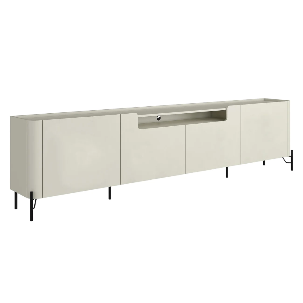 Rack TV 75 Pol 220cm 4 Portas Lisas Blen Luna/Preto I06 - Mpozenato