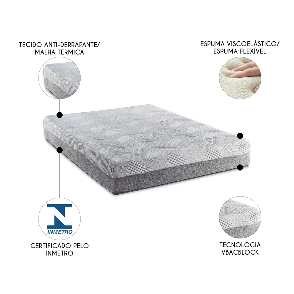 Colchão Casal Queen na Caixa 158x198x25cm Visco Nasa Vital U01 - Mpozenato